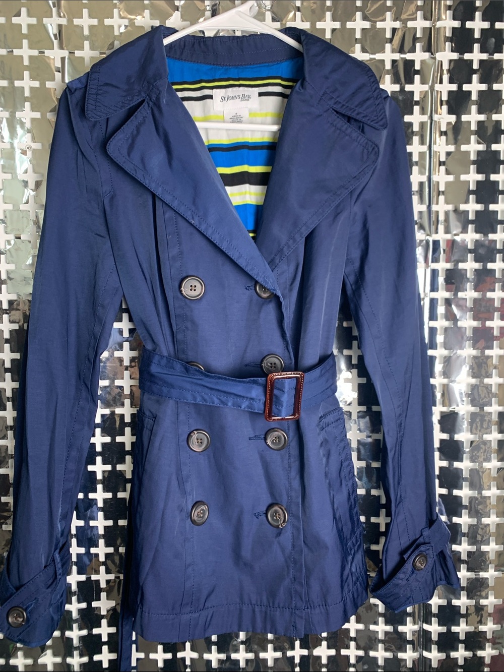 St. John's Bay Navy Double-Breasted Trench with Belted Waist